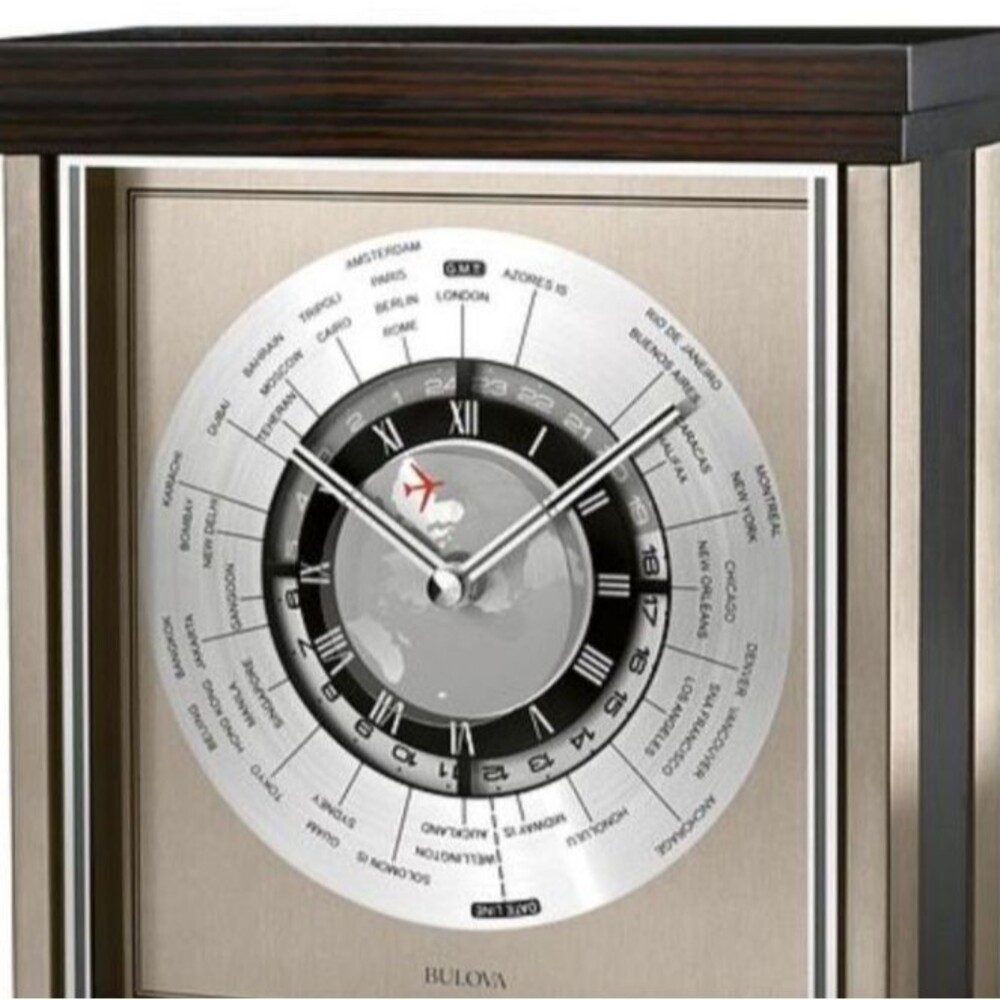 Bulova Wyndmere World Times Tabletop Mantle Clock B2258 Airplane